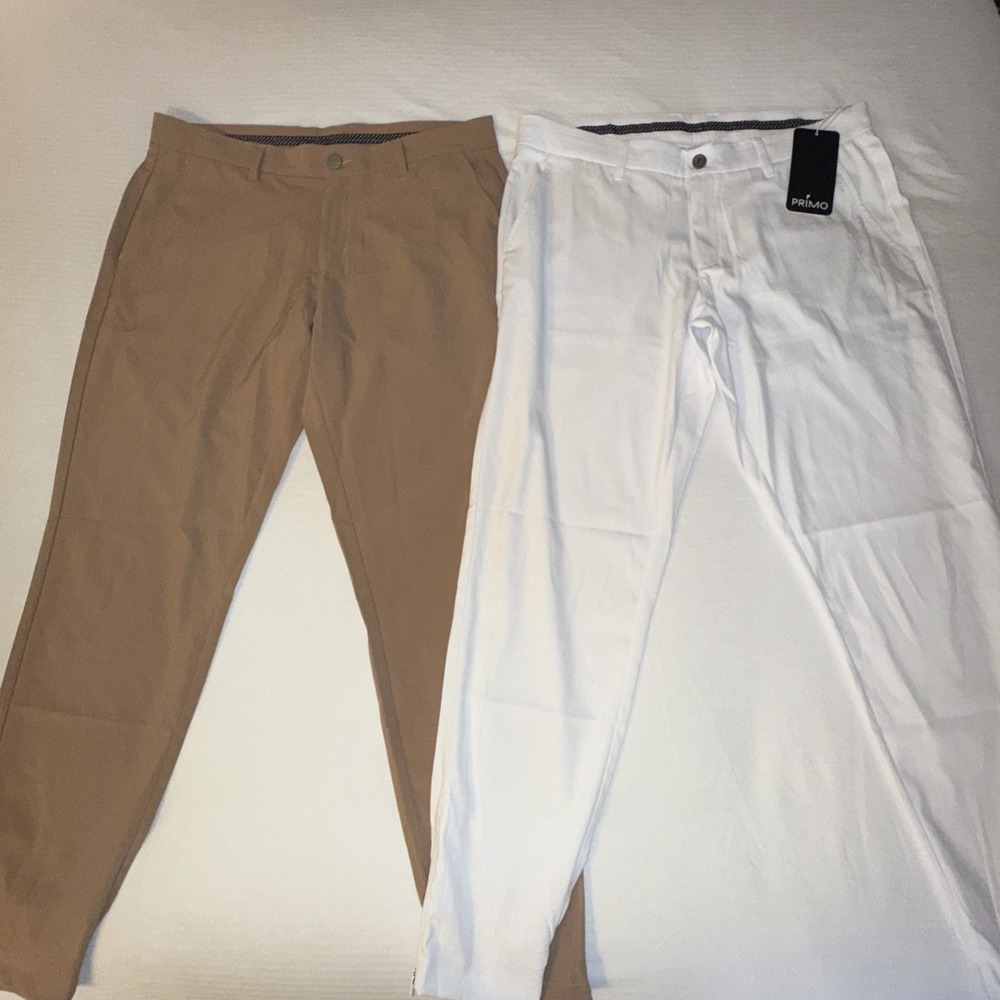 Lot Of 2 Primo Grant Horvat Jogger Golf Pants 35 Regular Brown And White
